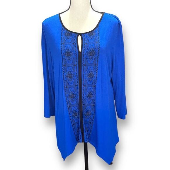 Adrianna Papell  Royal Blue Swing Top with Contrast Embroidery - Picture 1 of 10